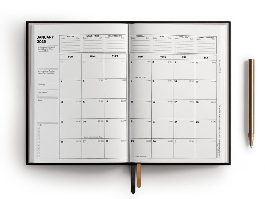 2025 Daily Planner - Life Dreams, Goals, Vision, & Success - 24 Hour, Productivity Planner for Men, Women - Life Organizer Planner - 2025 Planner Weekly and Monthly